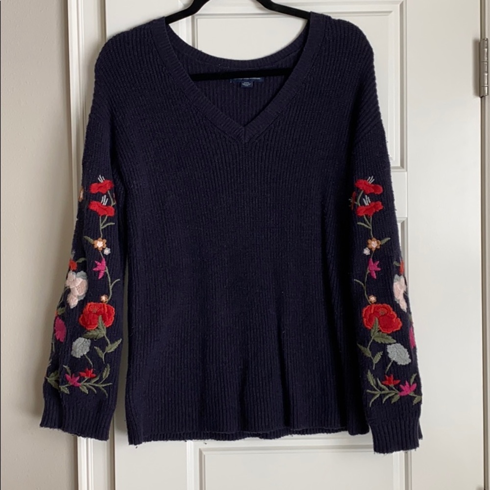 AE Sweater with Floral Embroidered Sleeves